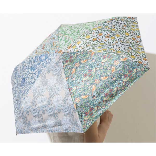 モリス柄　晴雨兼用コンパク 折りたたみ日傘　パッチワーク