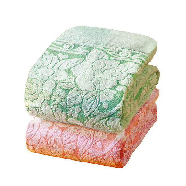 今治産ジャカード織タオルケット　２色組　グリーン＋ピンク